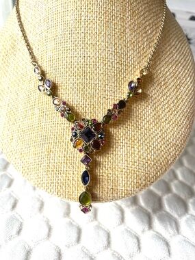 Liz Claiborne CH collection Gold-Tone Multicolor Gemstone Drop Necklace